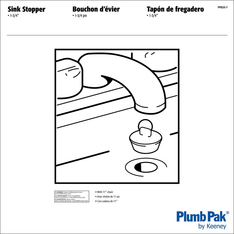 Plumb Pak, 1-3/4" PP820-7 Drain Stopper 1 3/4-Inch Diameter with Chain, White - Image 2